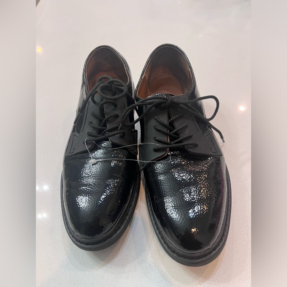 Franco Sarto Black Patent Leather Oxford Lace-up Shoes Preppy Womens Size 9